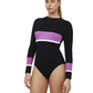 Front View Of Aqua Chic Long Sleeve One Piece | aqua-purple