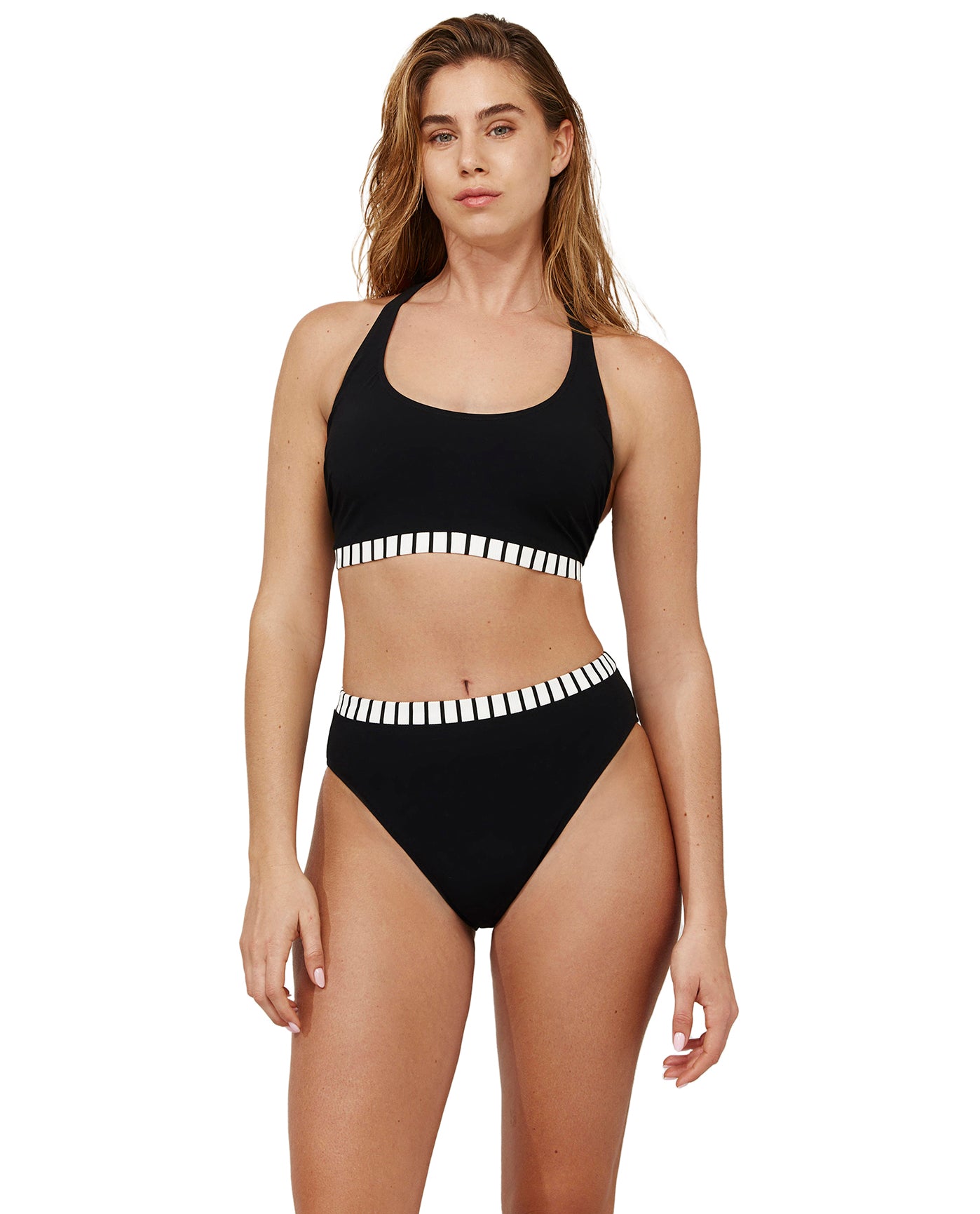 Coco Scoop Neck Bikini Top | black-white