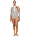 Coco Textured High Neck Front Zip One Piece