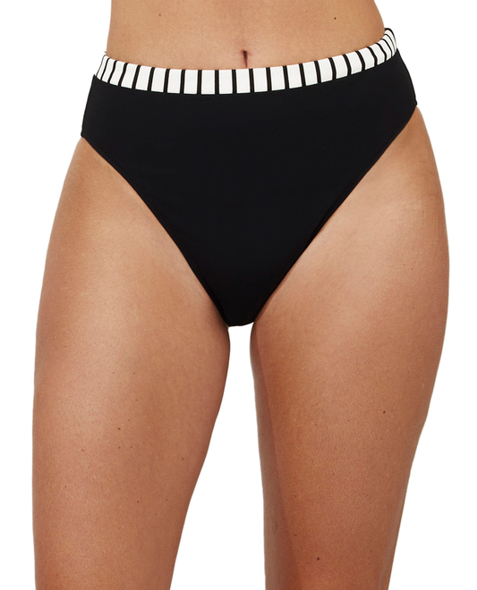 Front View Of Coco High Waist Bikini Bottom | black-White
