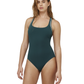 Front View Of Duke Scoop Neck One Piece | green-white
