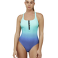 Front View Of Nixie Scoop Neck One Piece | multi-green
