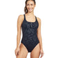Front View Of Free Sport Geo Club Round Neck Y-Back Zipper One Piece Swimsuit | FREE SPORT GEO CLUB BLACK