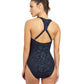 Back View Of Free Sport Geo Club Round Neck Y-Back Zipper One Piece Swimsuit | FREE SPORT GEO CLUB BLACK