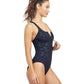 Side View View Of Free Sport Geo Club Round Neck Y-Back Zipper One Piece Swimsuit | FREE SPORT GEO CLUB BLACK