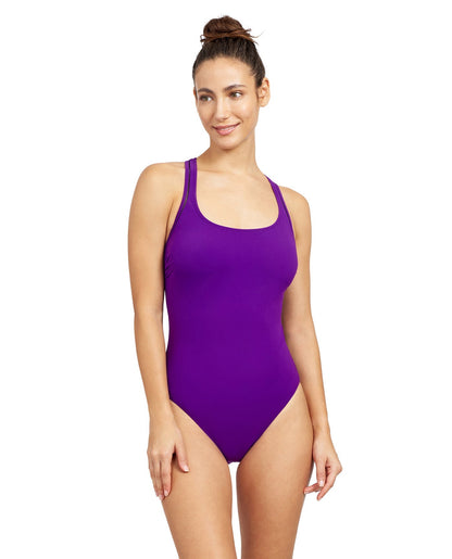 Front View Of Free Sport Champion Round Neck Y-Back One Piece Swimsuit | FREE SPORT CHAMPION VIOLET