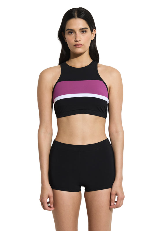 Front View Of Aqua Chic High Neck Bikini Top | aqua-purple
